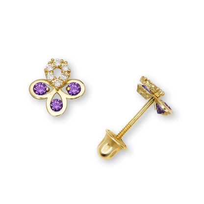 14K Yellow & White Gold CZ Flower Pretty Earrings for Girls