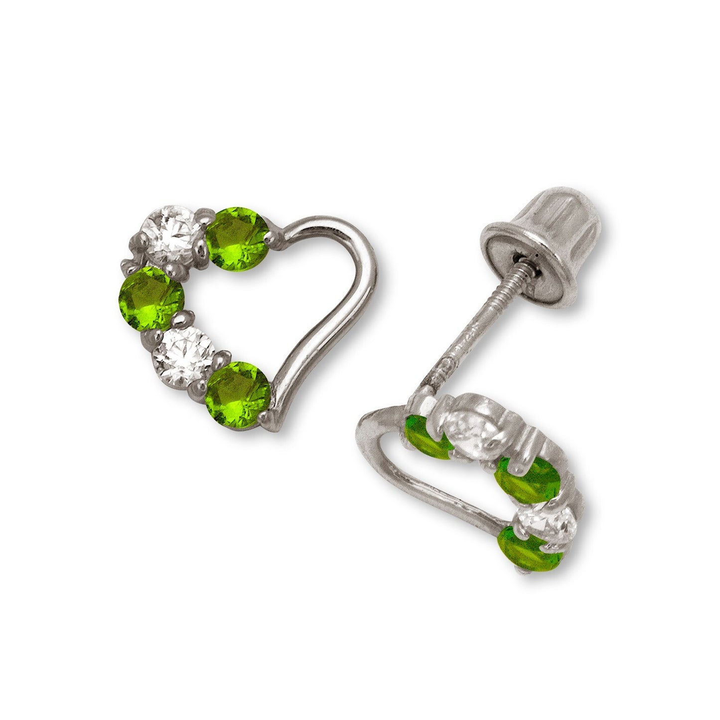 14K Yellow & White Gold Heart Stud Earrings for Girls