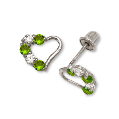 14K Yellow & White Gold Heart Stud Earrings for Girls
