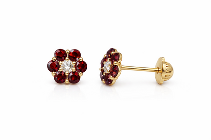 14k Yellow Gold Flower Stud Earrings with Screw Back