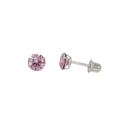 14K Gold GRA Certified D-VVS1 Round Pink Moissanite Screw Back Studs Earrings