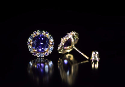 14k Yellow/White Gold Halo Marquise Stud Earrings