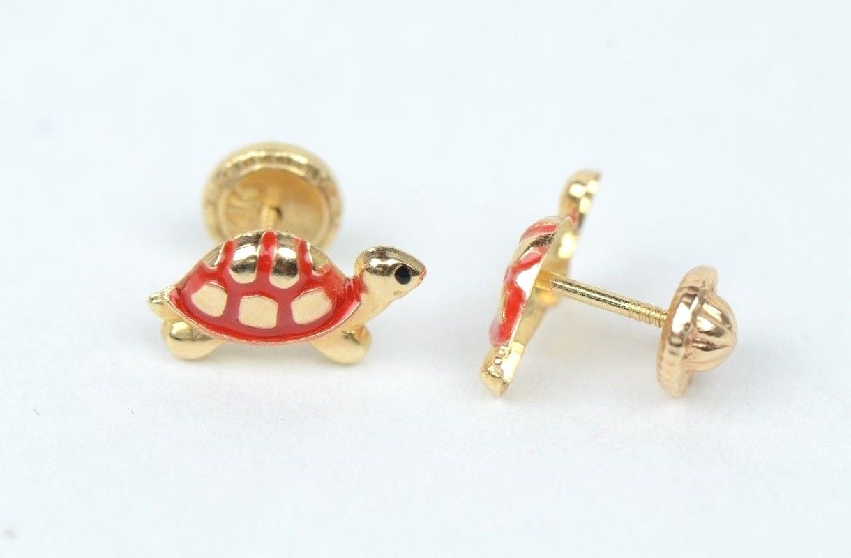 14K Yellow Gold Turtle Screw Backs Children's Stud Earrings