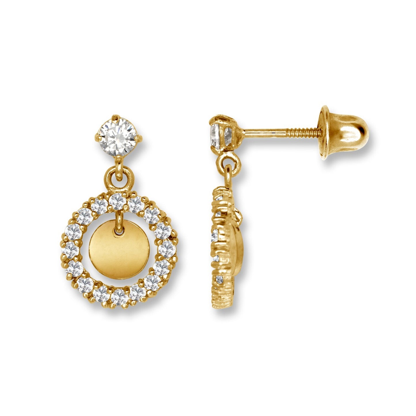 14K Yellow & White Gold Pretty Dangle Screw Back Earrings for Women