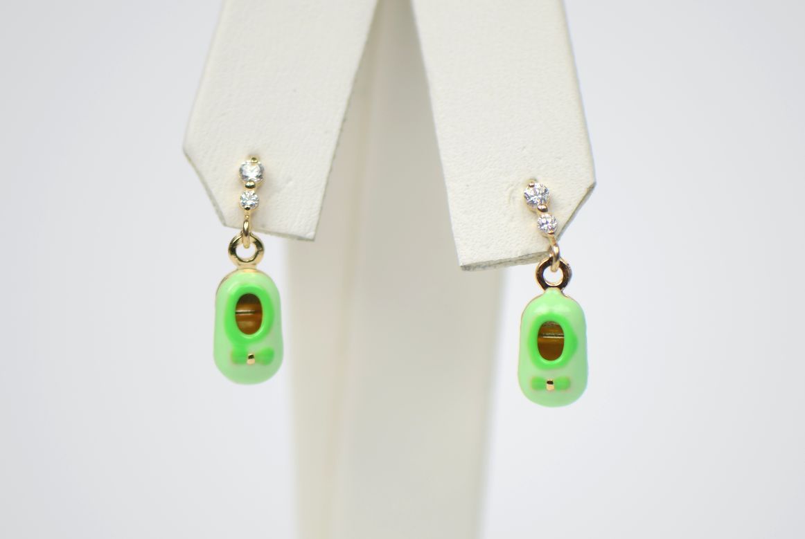 14K Solid Yellow Gold Baby Shoe Enamel Dangle Screw Back Earrings
