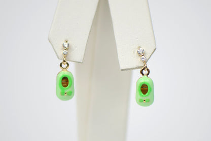 14K Solid Yellow Gold Baby Shoe Enamel Dangle Screw Back Earrings