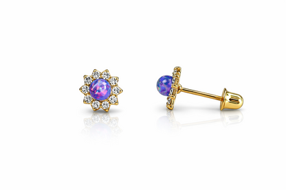 14k Yellow Gold Opal Stud Earrings/ Screw Back