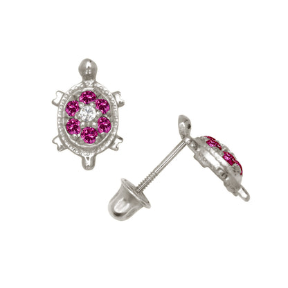 14k Yellow or White Gold Turtle CZ Stud Earrings