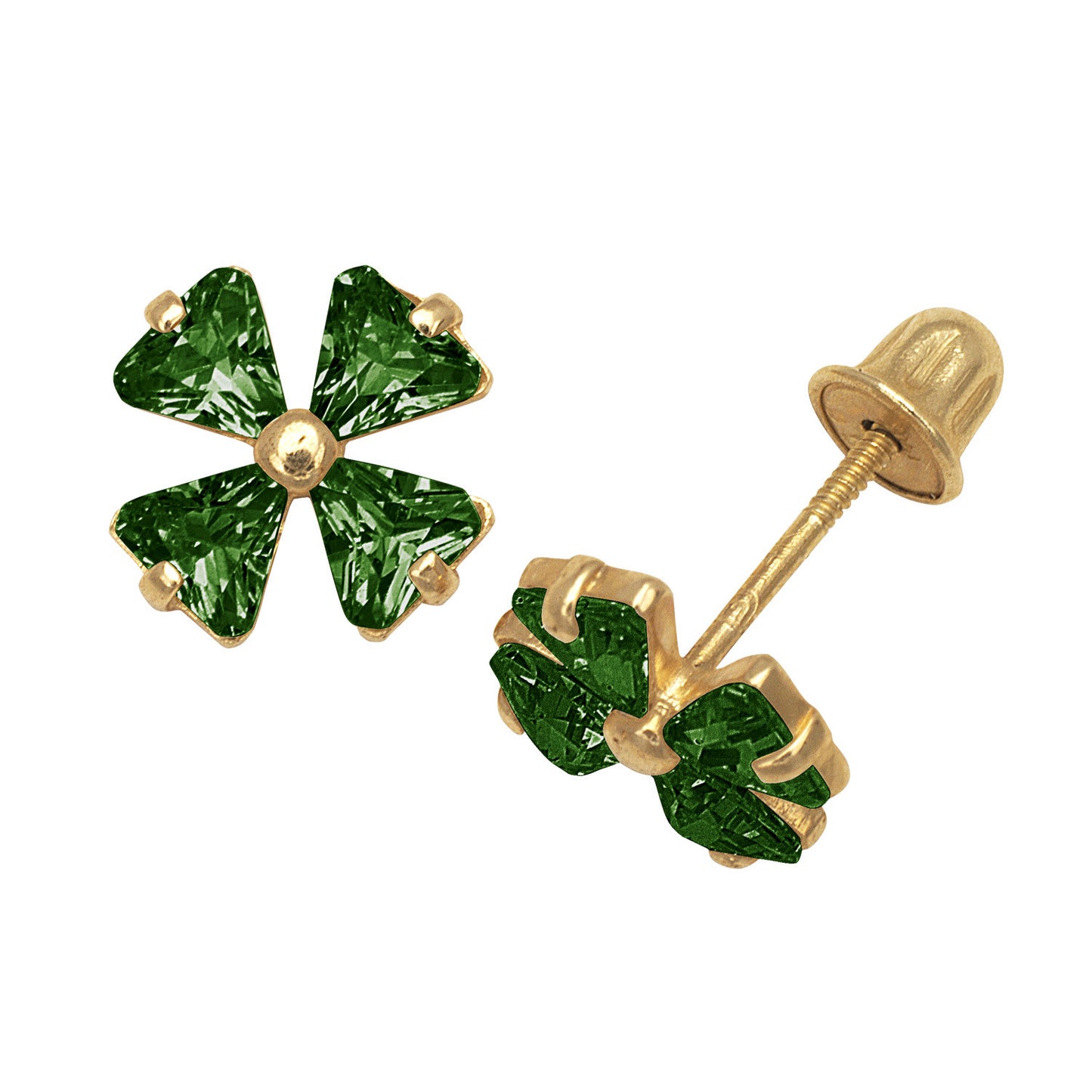 14k Yellow Gold CZ Flower Birthstone Stud Screw Back Earrings