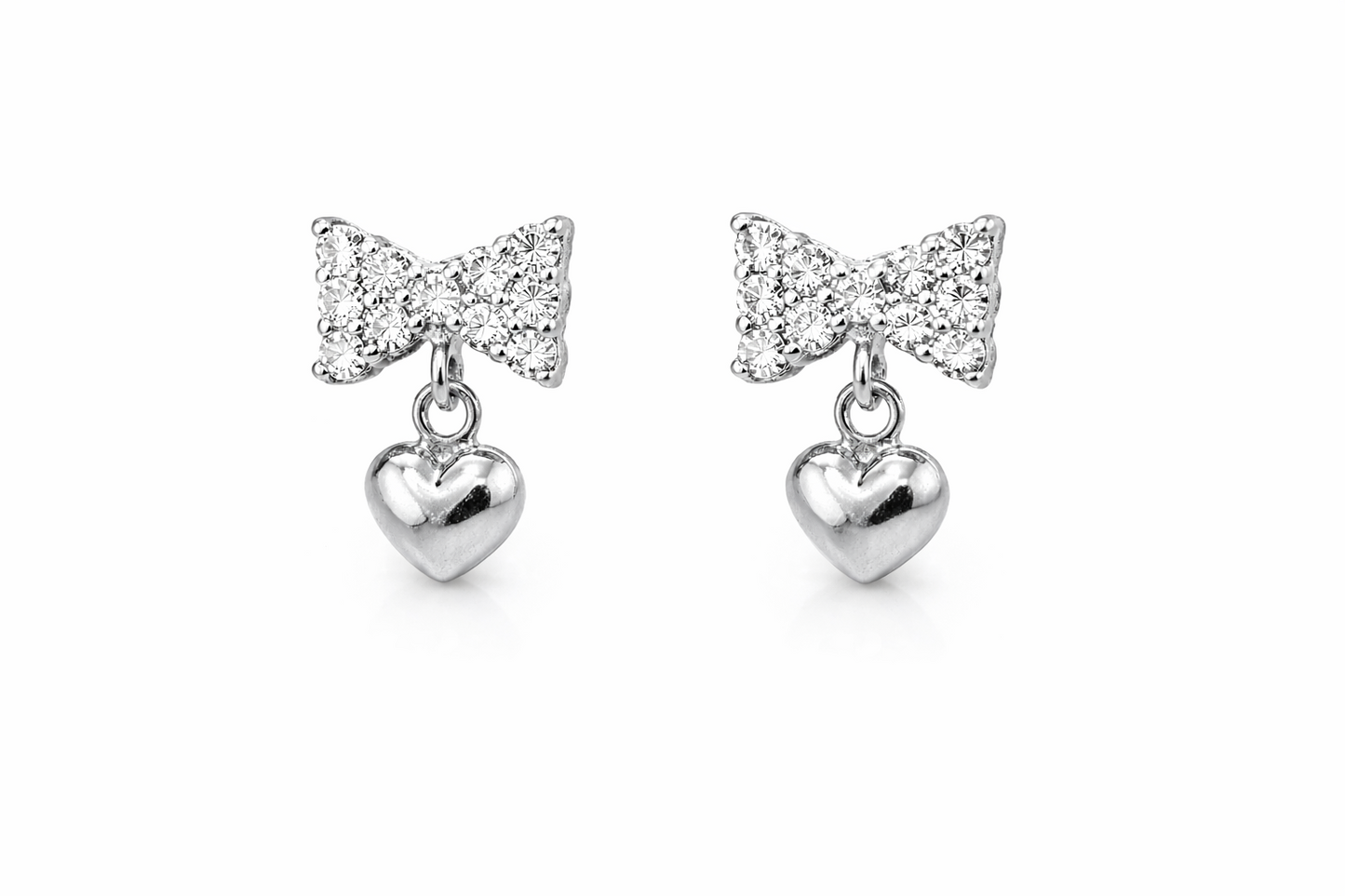 14k Solid White or Yellow Gold Bow Tie Stud Earrings with CZ