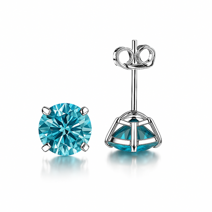 14K Solid White Gold 6mm Round Birthstone Stud Earrings with Push Back