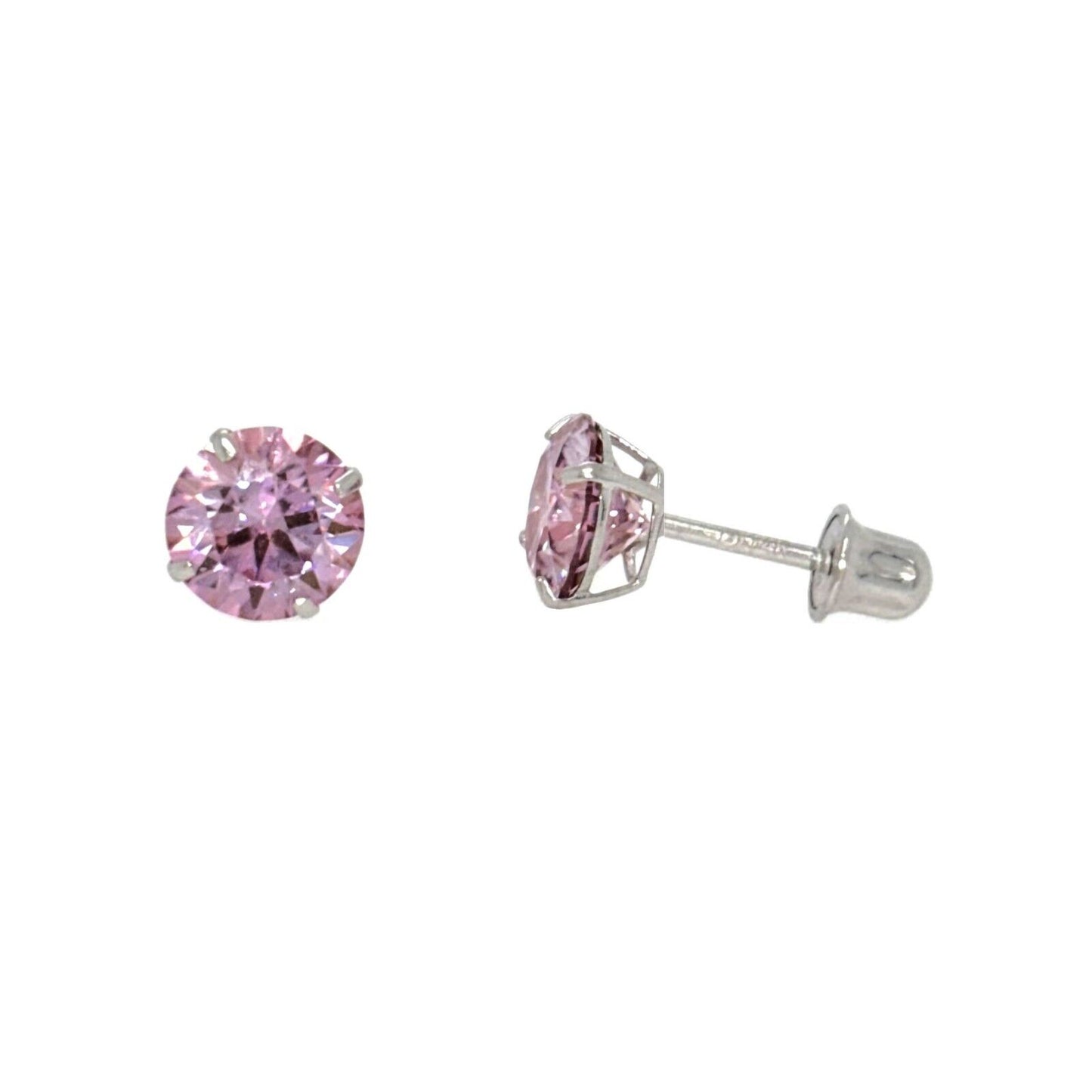 14K Gold GRA Certified D-VVS1 Round Pink Moissanite Screw Back Studs Earrings