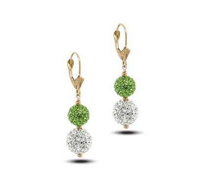 14K Yellow Gold Leverback Dangle Earrings with Genuine Czech Crystals