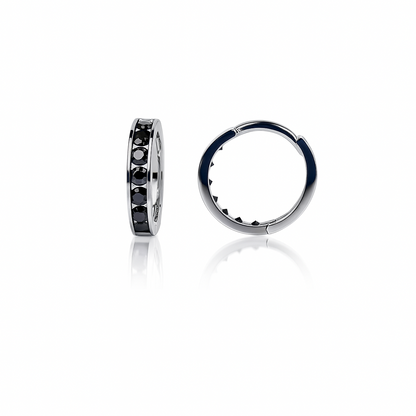 14k Yellow and White Gold Black Huggie Hoop Earrings