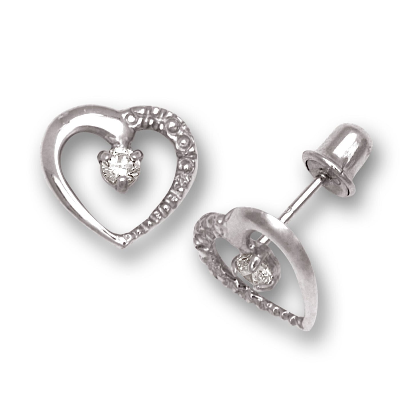 14K Yellow & White Gold Heart Shaped  Screw back Earrings for Women