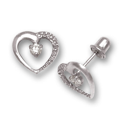 14K Yellow & White Gold Heart Shaped  Screw back Earrings for Women