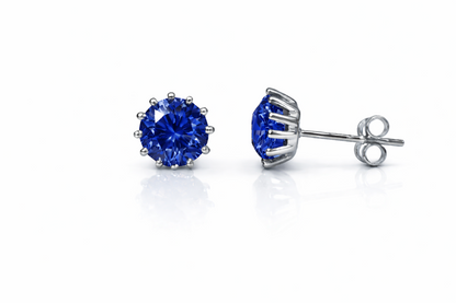 14k Solid White Gold 6mm Round Birthstone Stud Earrings with Screw Back
