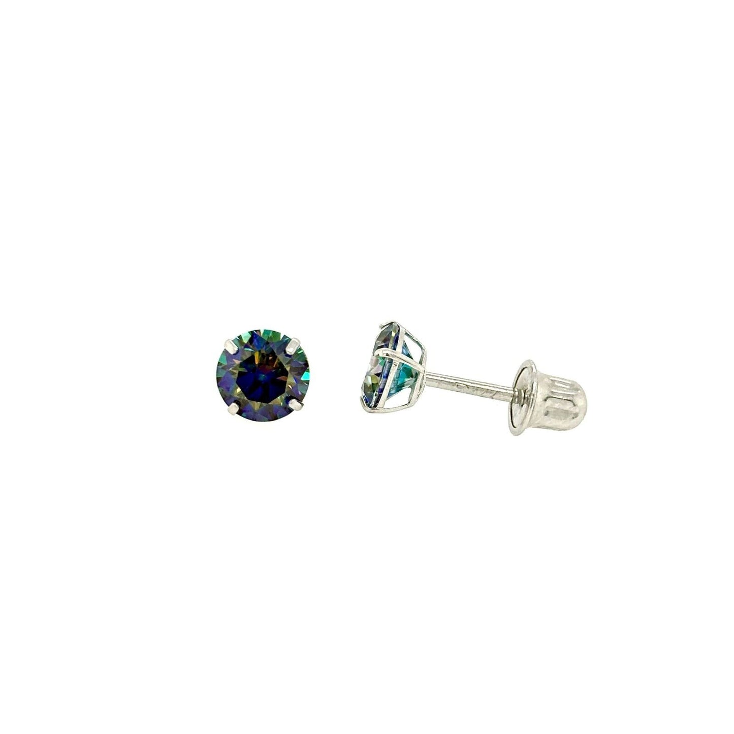 14K Gold GRA Certified D-VVS1 Rainbow Blue Moissanite Screw Back Studs Earrings