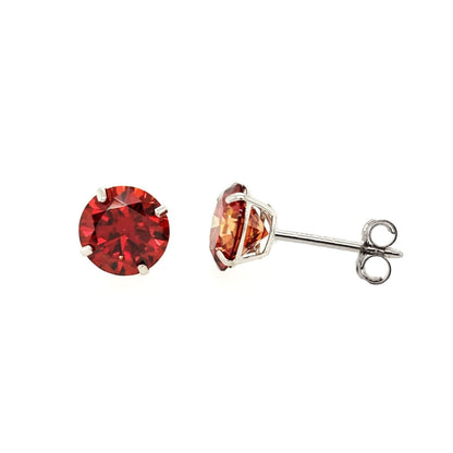 14K Gold GRA Certified D-VVS1 Round Garnet Moissanite Push Back Studs Earrings