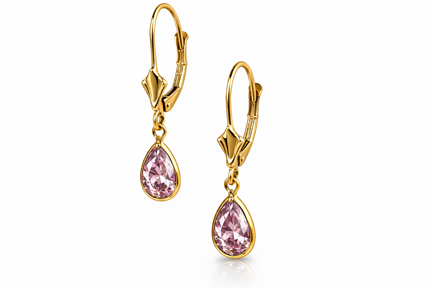 14KYellow Gold Leverback;Birthstone Tear Drop shape Dangle Earrings High Quality