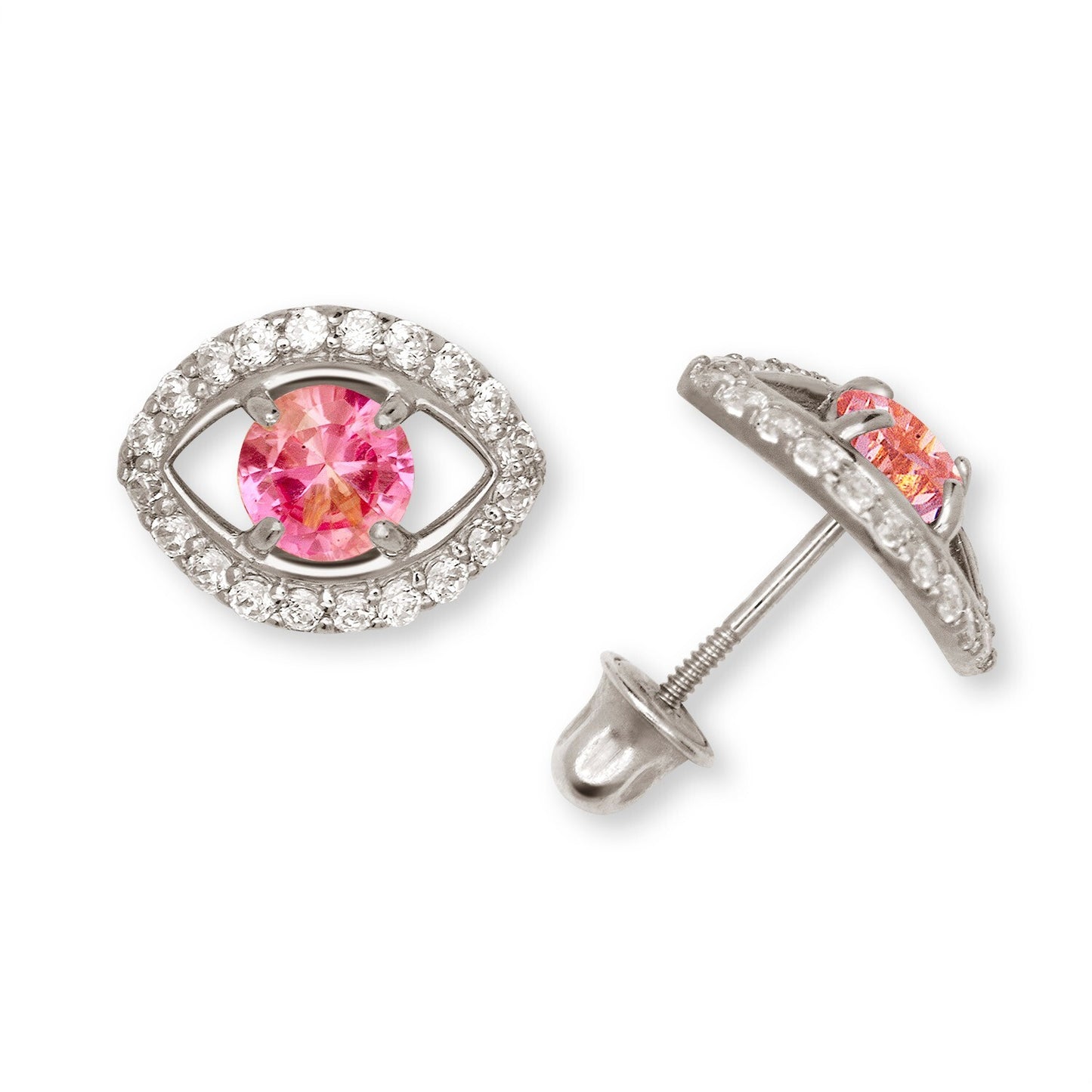 14K Yellow & White Gold CZ Evil Eye Stud Fashion Earrings for Women