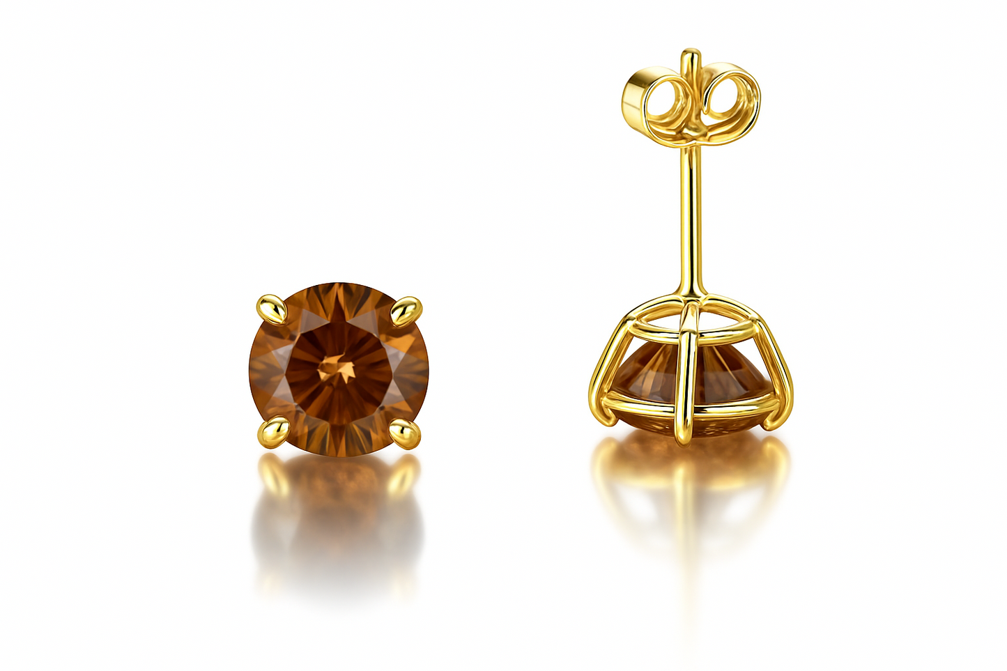 14K Yellow Gold 6mm Round Birthstone CZ Push Back Earrings for Women