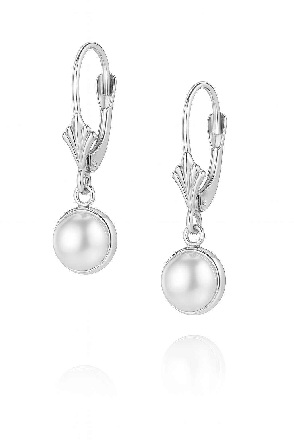 14k Yellow or White Gold Leverback Dangle White Natural Pearl Earrings
