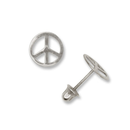 14K  Yellow & White Gold Peace Sign Screw Back Stud Earring for Women