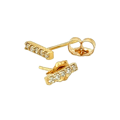 Prong Set DIAMOND Bar Earrings 14K Yellow Gold and White Gold