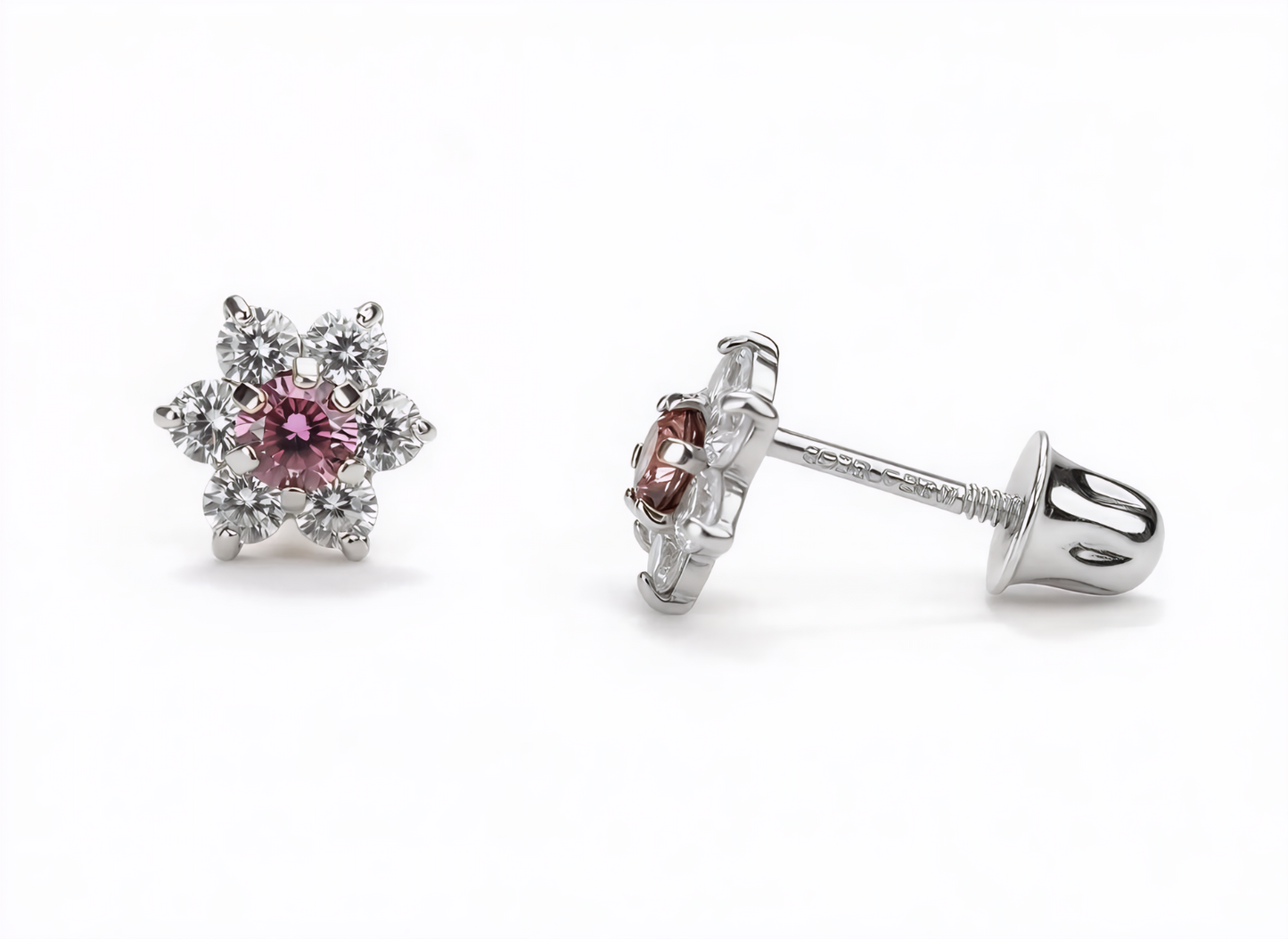 14k White Gold Beautiful Flower Shaped Stud Earrings for Women