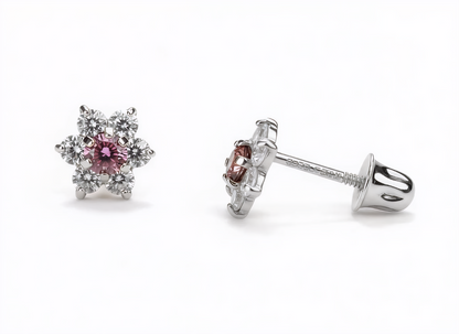 14k White Gold Beautiful Flower Shaped Stud Earrings for Women
