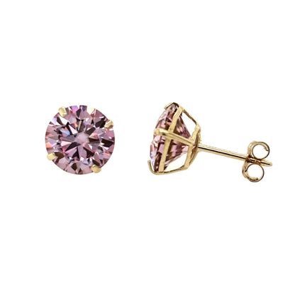 14K Gold GRA Certified D-VVS1 Round Pink Moissanite PushBack Studs Earrings