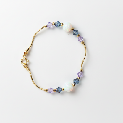 14k Yellow Gold Baby Bracelet made with Opal and Crystals from Swarovski