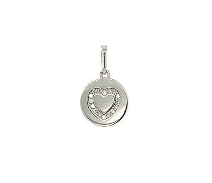 14k Yellow/ White/ Rose Gold Disc Heart CZ Pendant