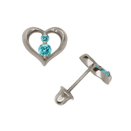 14K Yellow & White Gold Beutiful CZ Heart Shaped Stud Earrings for Women