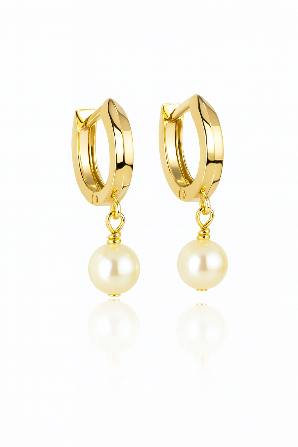 14k Yellow Gold Freshwater Pearl Huggie Dangle Earrings