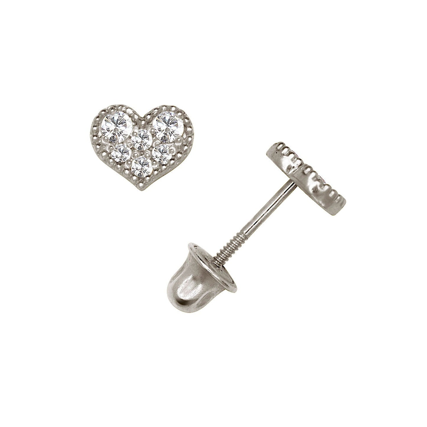 14K Yellow & White Gold Pretty CZ Heart Shaped Stud Earrings for Women