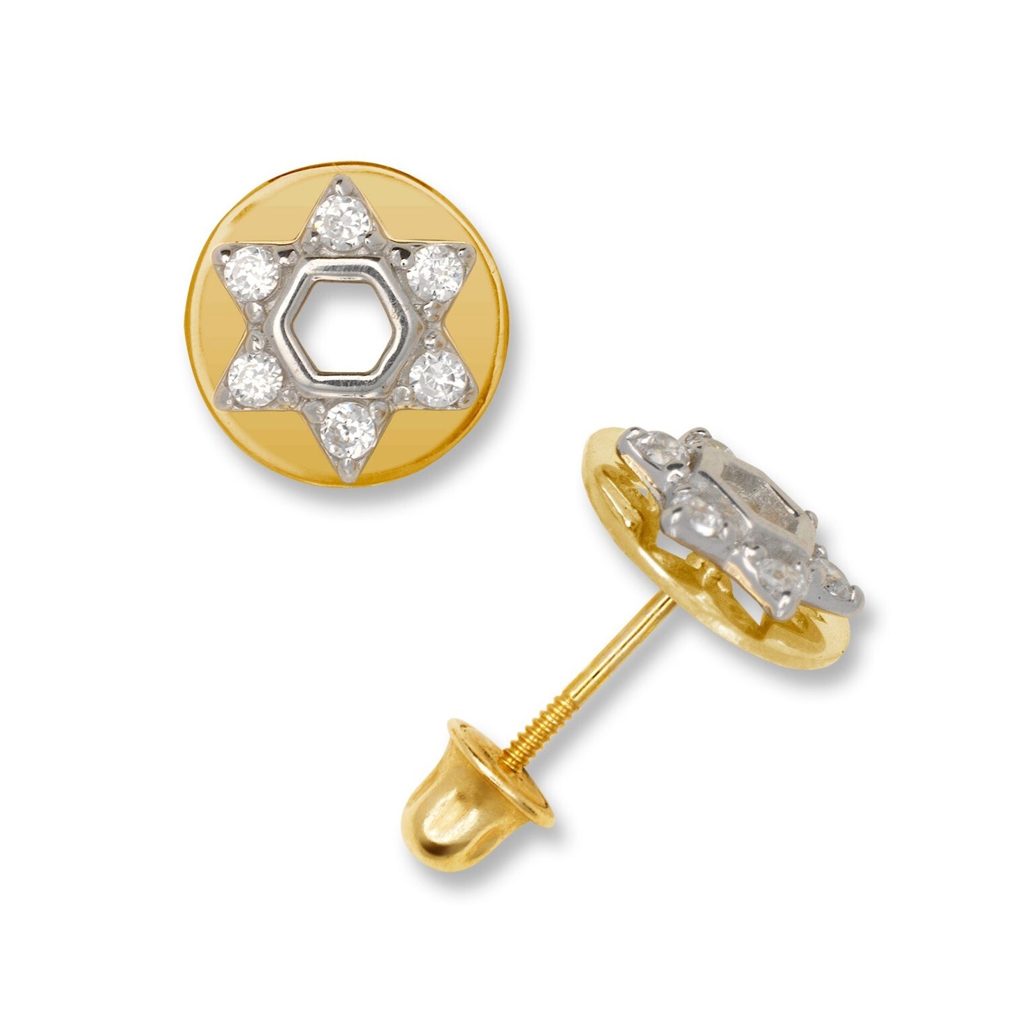 14K Yellow & White Gold Elegant Jewish Star Stud Earrings for Women