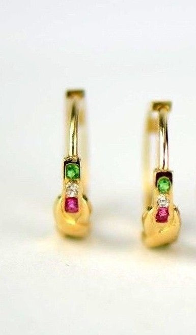 hoop 14k yellow gold round CZ earrings huggies huggie earring