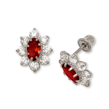 14K Yellow & White Gold CZ Flower Stud Screw Back Earrings for Women