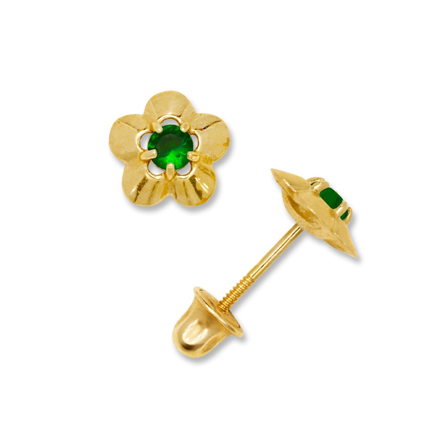 14K Yellow & White Gold Elegant CZ Flower Stud Earrings for  Girls