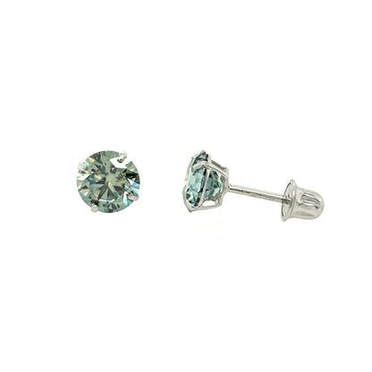 14K Gold GRA Certified D-VVS1 Round Green Moissanite Screw Back Studs Earrings