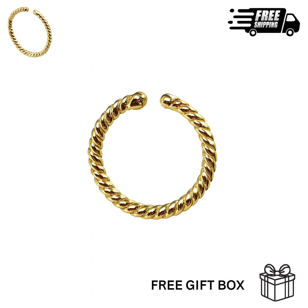 14K Solid Yellow Gold Beaded Nose Ring Hoop