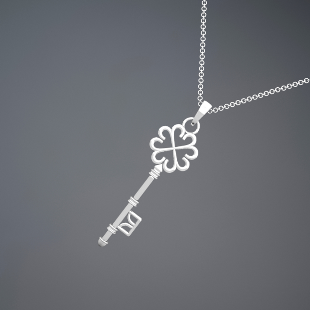 Design Key Pendant Solid 14K Yellow & White Gold For Women