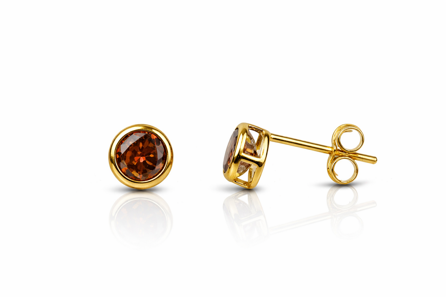 14K Round Bezel Set 4mm Yellow Gold Birthstone Earrings