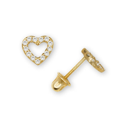 14K Yellow & White Gold Beautiful Small CZ Heart Shaped Stud Earrings for Women