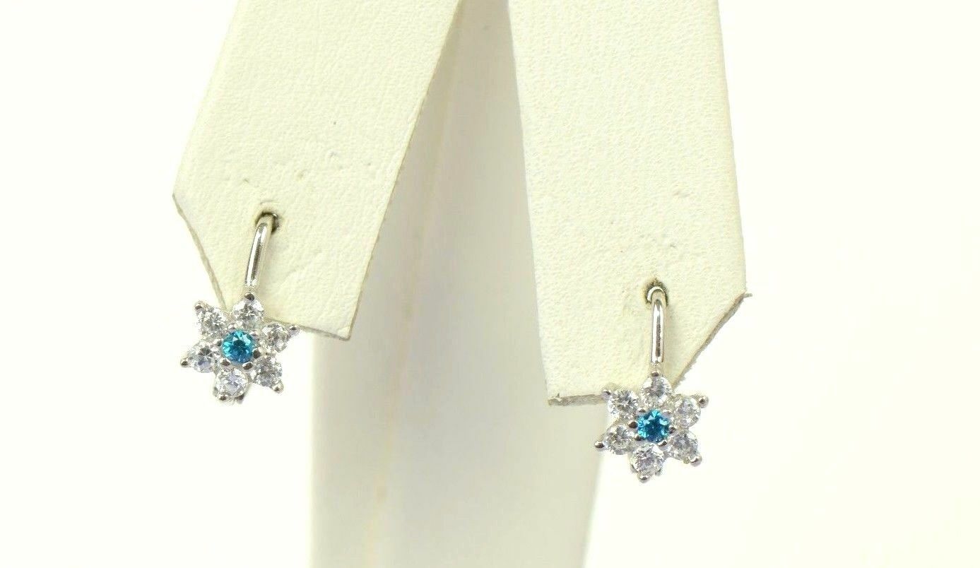 Cubic Zirconia CZ 925 Sterling Silver Dangling Birthstone Flower Earrings