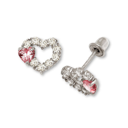 14K Yellow & White Gold Heart Shape Screw Back Earrings for Women