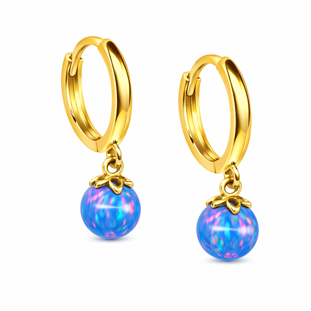 14k Yellow / White Gold Opal Huggie Dangle Earrings