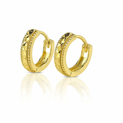 14k Yellow and White Gold CZ Cut Huggie Hoop Earrings